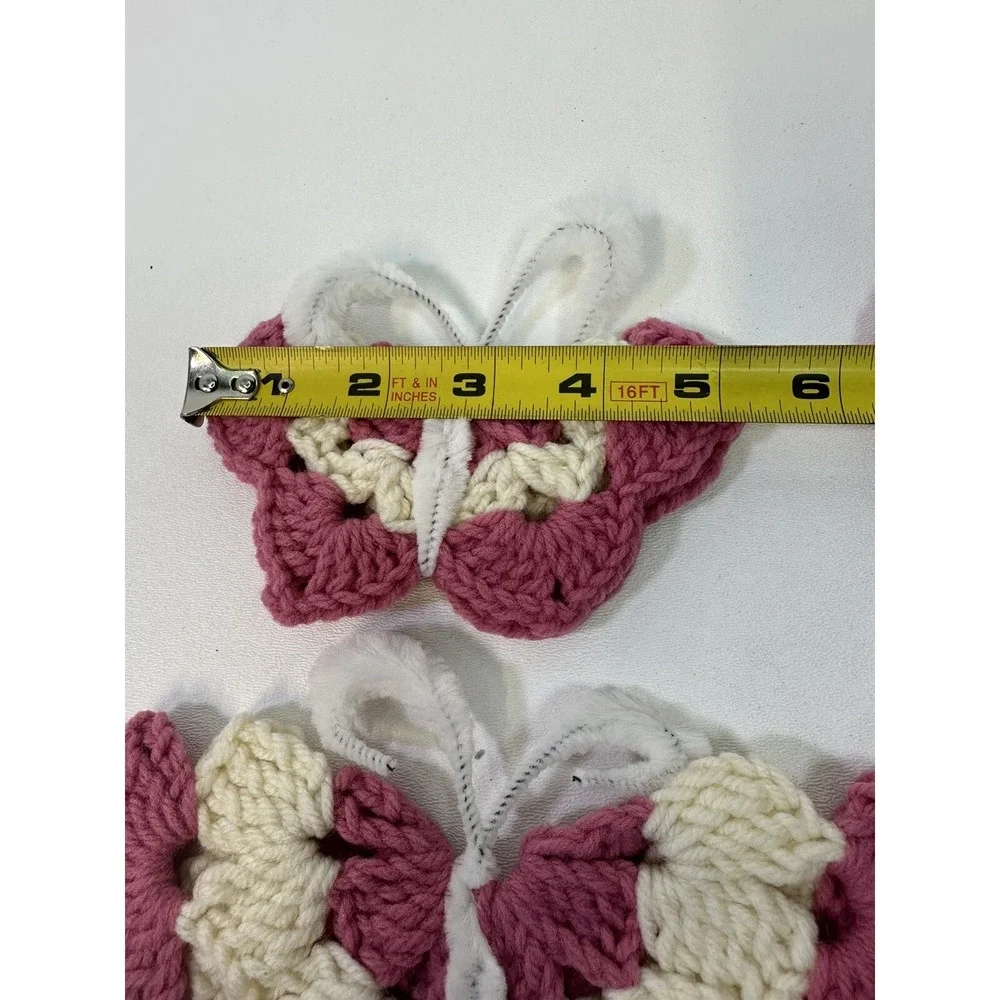 VTG Lot 5 Crochet Doily Doilies Butterfly‎ Magnets Pink Cottage Core Handmade